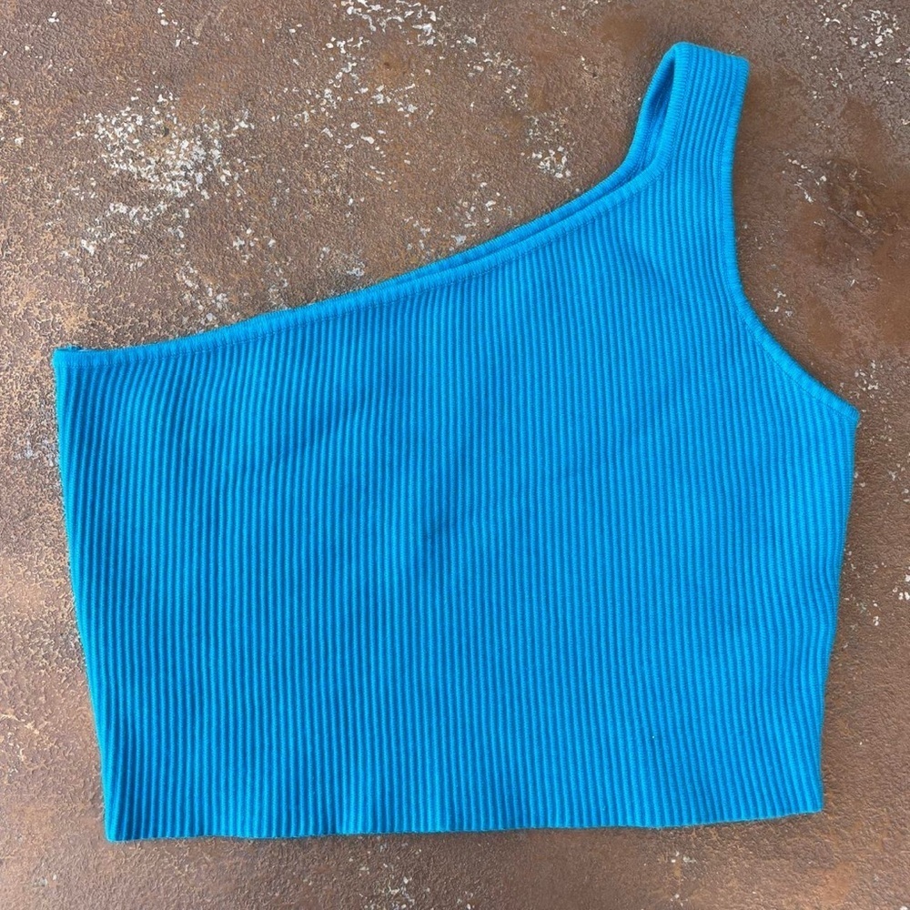 HOUSE of HARLOW 1960, Ribbed stretch tank Cropped top in Blue Size Large